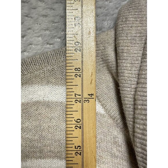 Loft Beige Striped Sweater Hoodie Size M Pockets Cowl Neck - Picture 8 of 9